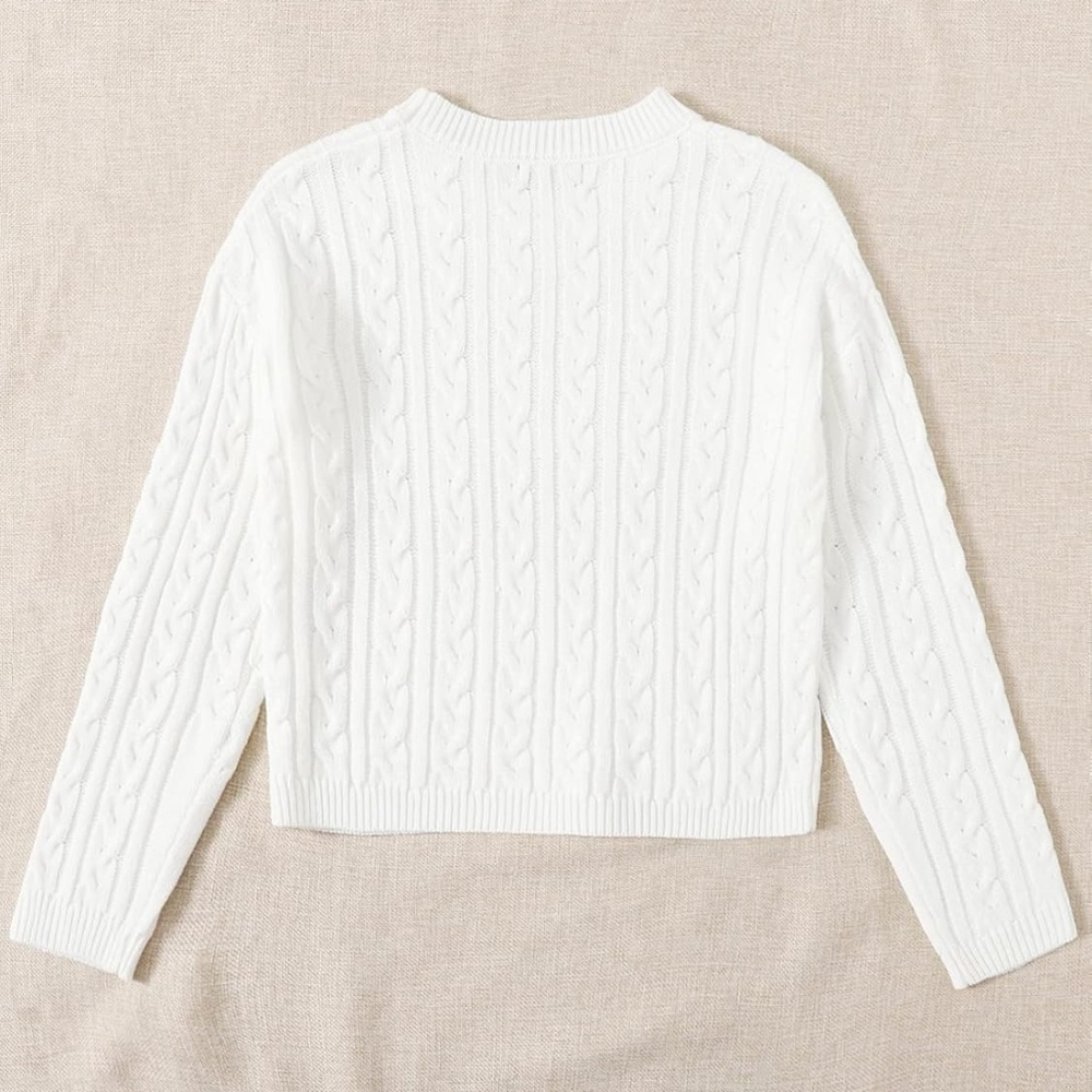 Women's Sweater Drop Shoulder Cable Knit Sweater Sweater - White, Small